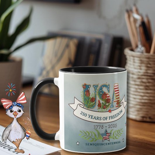 Floral USA 250th Anniversary Patriotic Coffee Mug Tasse