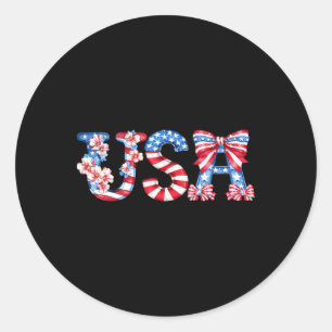 Floral USA American Coquette Bow Flag Patriotic 4t Runder Aufkleber