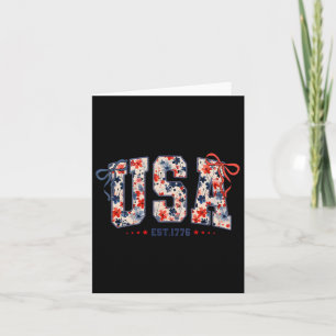 Floral Usa Coquette Bow Patriotic 4. Juli Amer Karte