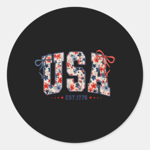 Floral Usa Coquette Schleife Patriotisch 4. Juli A Runder Aufkleber