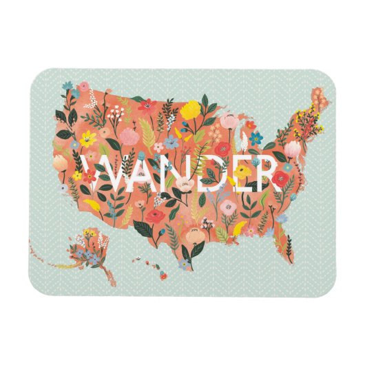 Floral USA Karte - Wild Garden Magnet (Horizontal)