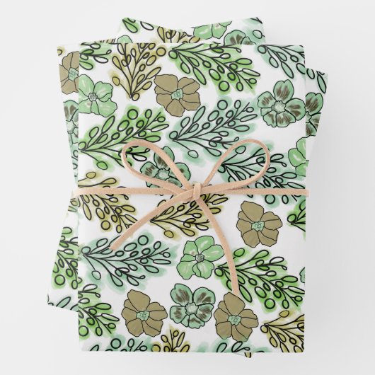 Floral Valencia Green Beige Geschenkpapier Set (Beispiel)