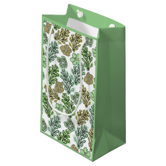 Floral Valencia Green Beige Kleine Geschenktüte (Vorderseite Schrägansicht)