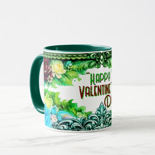 Floral Valentine's Day Mugs With Custom Text Tasse (Vorderseite Links)