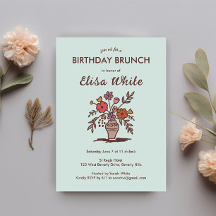 Floral Vase Rustic Whimsical BURTHDAY PARTEI Custo Einladung
