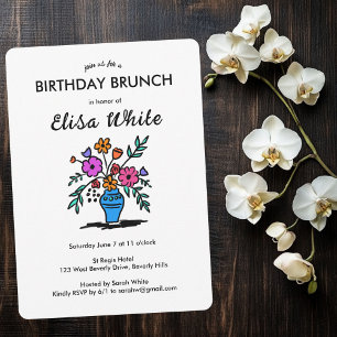 Floral Vase Rustic Whimsical BURTHDAY PARTEI Custo Einladung