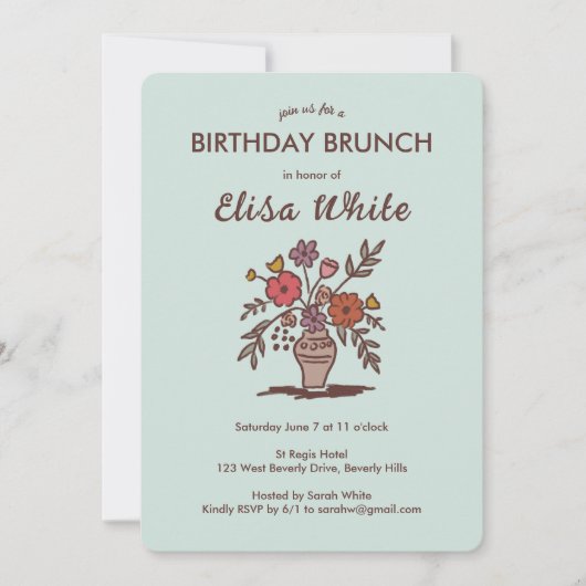 Floral Vase Rustic Whimsical BURTHDAY PARTEI Custo Einladung (Vorderseite)