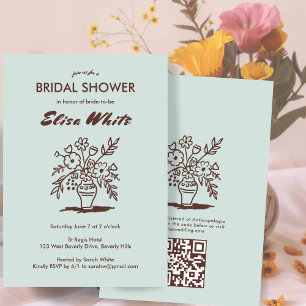 Floral Vase Rustic Whimsical QR Brautparty Einladung