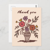 Floral Vase Rustic Whimsical Sketch Vielen Dank Postkarte (Vorne/Hinten)