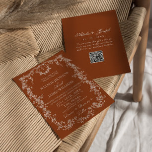 Floral verbranntes Orange Botanisches QR-Code-Hoch Einladung