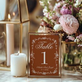 Floral verbranntes Orange Old Money Hochzeitstisch Einladung