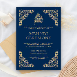 Floral Verziert Blue und Gold Islamische Mehndi Begleitkarte