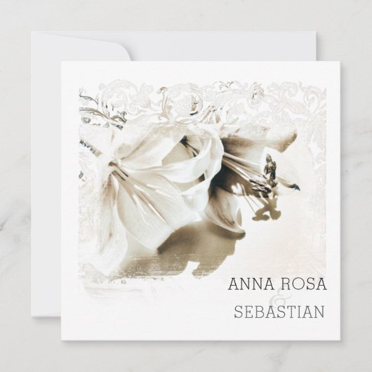 *~* Floral Verziert Lily AR12 QR FOTO UAWG Wedding Einladung (Vorderseite)