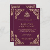Floral Verziert Plum und Gold Islamischer Mehndi Begleitkarte (Vorne/Hinten)