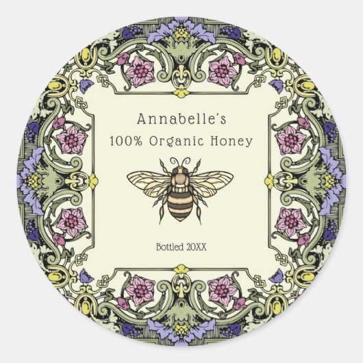 Floral Victorian Honey Label Personalize Runder Aufkleber (Vorderseite)