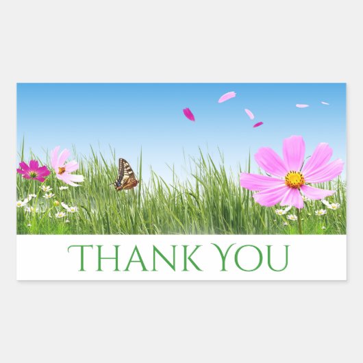 Floral Vielen Dank Daisy Blume, Blue Rechteckiger Aufkleber (Vorderseite)