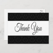 Floral Vielen Dank Damask Black & White - Hochzeit Postkarte (Vorne/Hinten)