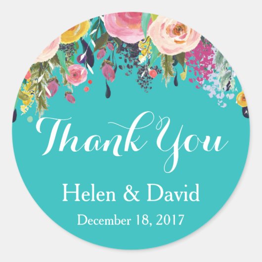 Floral Vielen Dank Gastgeschenk Hochzeit Stickers  (Vorderseite)