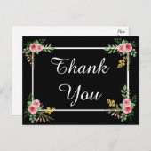 Floral Vielen Dank Ihnen Schwarz-Rosa-Blume Postkarte (Vorne/Hinten)