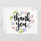 Floral Vielen Dank Lila rosa Blume & grüne Blätter Postkarte (Vorne/Hinten)