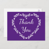 Floral Vielen Dank Lila und weißes Herz Postkarte (Vorne/Hinten)