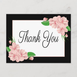 Floral Vielen Dank Pink Blume Black Wedding Party Postkarte