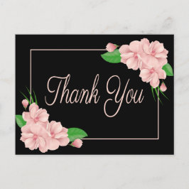 Floral Vielen Dank Pink Blume Black Wedding Party Postkarte