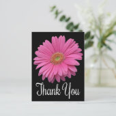 Floral Vielen Dank Pink Gerbera Daisy Blume Black Postkarte (Stehend Vorderseite)