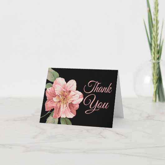 Floral Vielen Dank Pink Lily Blume Black Note Card Dankeskarte (Vorderseite)