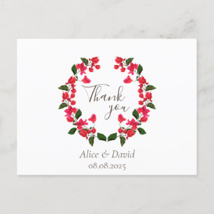 Floral Vielen Dank Postcard mit Red Bougainvillea Einladungspostkarte