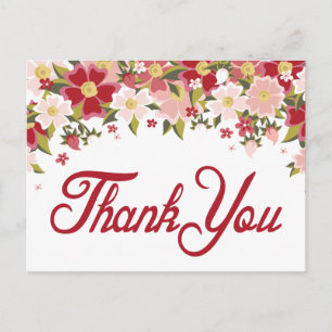 Floral Vielen Dank Red Burgundy & Pink Blume Postkarte