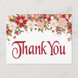 Floral Vielen Dank Red Burgundy & Pink Blume Postkarte