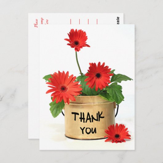 Floral Vielen Dank Red Gerbera Daisy Blume Postcar Postkarte (Vorne/Hinten)