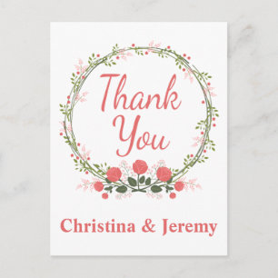 Floral Vielen Dank Rose Blume Wreath Personalisier Postkarte