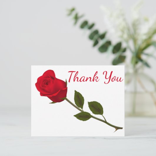 Floral Vielen Dank Rote Rose Blume Postkarte (Stehend Vorderseite)