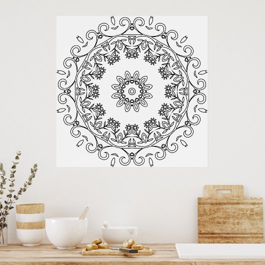 Floral Vine Mandala with Daisy Ring Pattern Art Poster (Küche)
