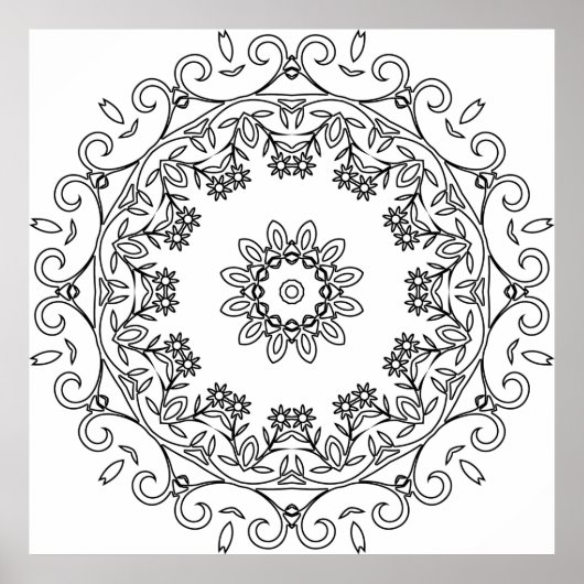 Floral Vine Mandala with Daisy Ring Pattern Art Poster (Vorne)