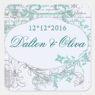 Floral Vintag Aquamarin Fleur Save the Date Hochze Quadratischer Aufkleber