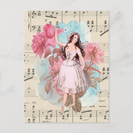 Floral Vintag Fairy Music Ballerina Dancer Postkarte (Vorderseite)