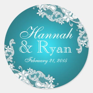 Floral Vintag Lace Aqua Marine Runder Aufkleber