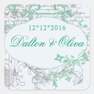 Floral Vintag Mint Fleur Save the Date Hochzeit Quadratischer Aufkleber