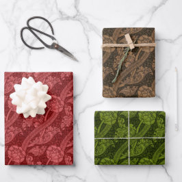 Floral Vintag Morris Muster Red Sepia Green Geschenkpapier Set