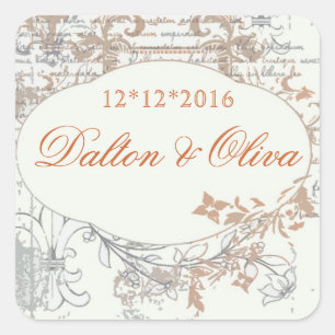 Floral Vintag Orange Fleur Save the Date Hochzeit Quadratischer Aufkleber