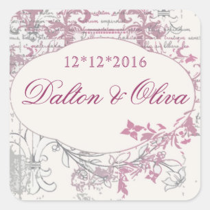 Floral Vintag Pink Fleur Save the Date Hochzeit Quadratischer Aufkleber