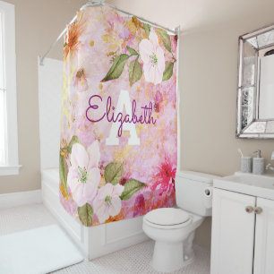 Floral Vintag rosa Aquarellfarbenmononame Duschvorhang