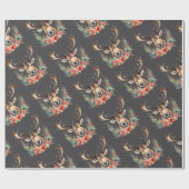 Floral Vintage Christmas Reindeer Geschenkpapier (Flach)
