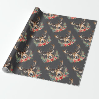 Floral Vintage Christmas Reindeer Geschenkpapier