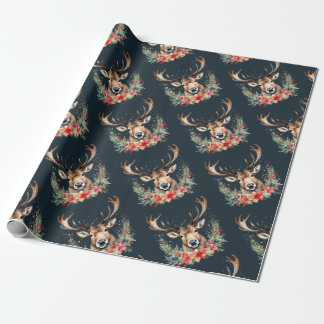 Floral Vintage Christmas Reindeer Geschenkpapier