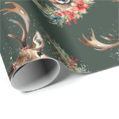 Floral Vintage Christmas Reindeer Geschenkpapier (Rolleneckpunkt)