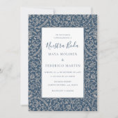 Floral Vintage Dark Blue Nuestra Boda Wedding Einladung (Vorderseite)